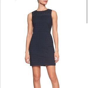 BANANA REPUBLIC Cotton Sheath Dress Navy Blue Eyelet Sleeveless Fully Lined